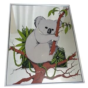 Vintage Koala Bear Printed Mirror 1980s Silver Frame 16x20 Turner Wall Art